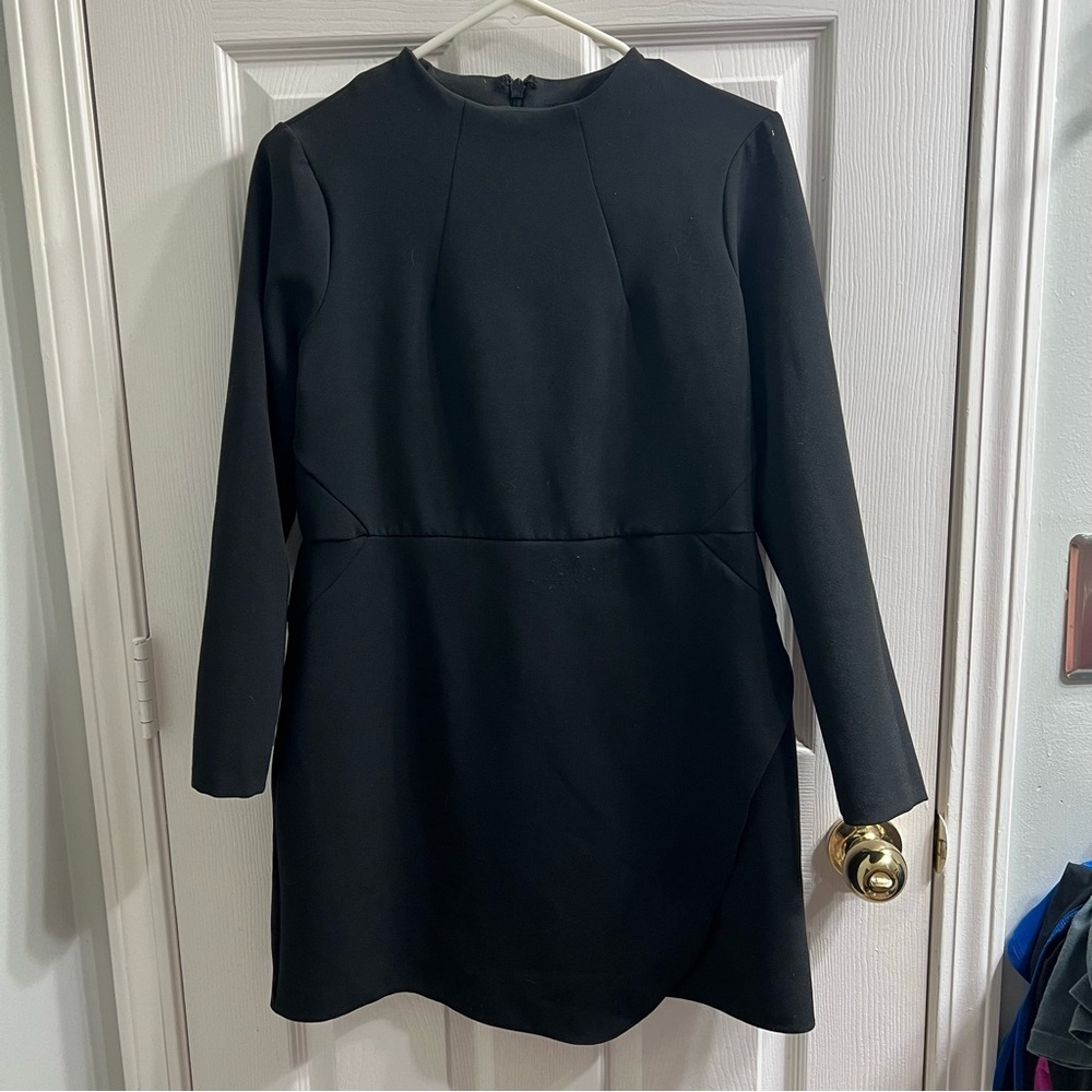 Topshop long sleeve Mini Black‎ dress Round Neck Zip